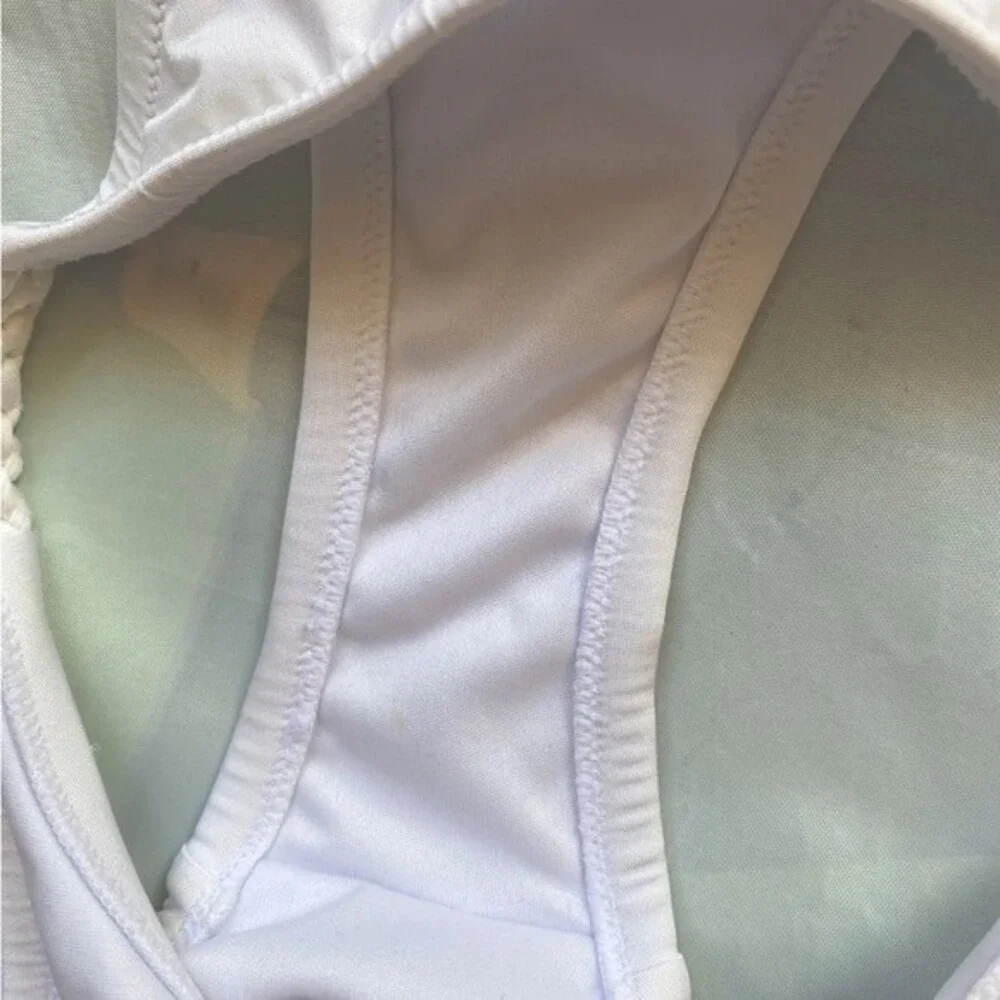BcbgMaxAzria 2 Piece Swim Bikini Sz mix top Medium bottom Small White Gold Metal